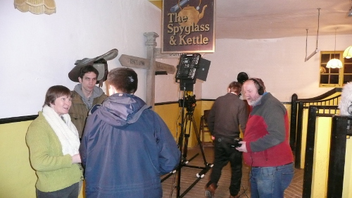 Preparing to film scenes in the stables