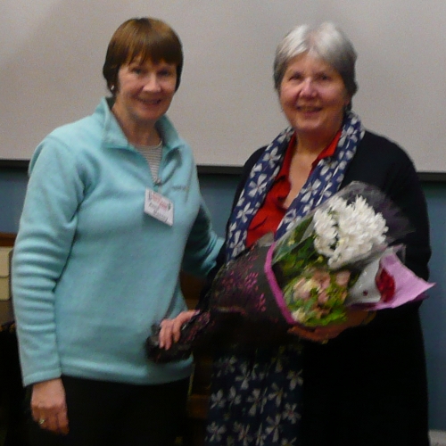 Anne presented Btenda with flowers after her talk on writing stories