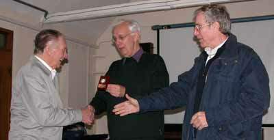 Dennis and Phil receiving the Bernard Bareham Trophy for fiction
