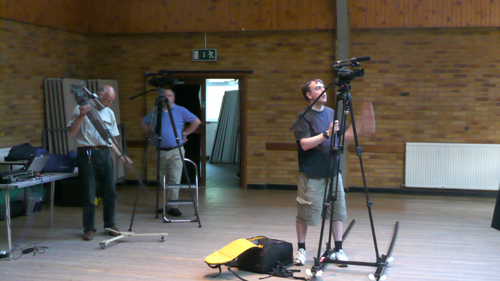 David, Mark and David preparing to film in the Twyford hall